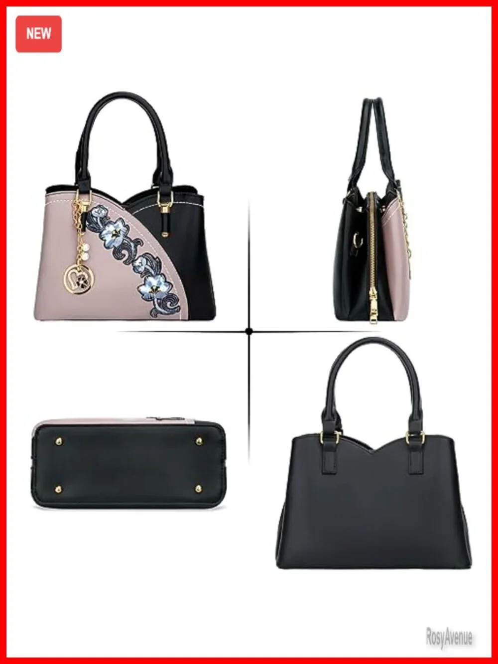 Triple Compartment Vegan Leather Satchel Handbag Crossbody Bag